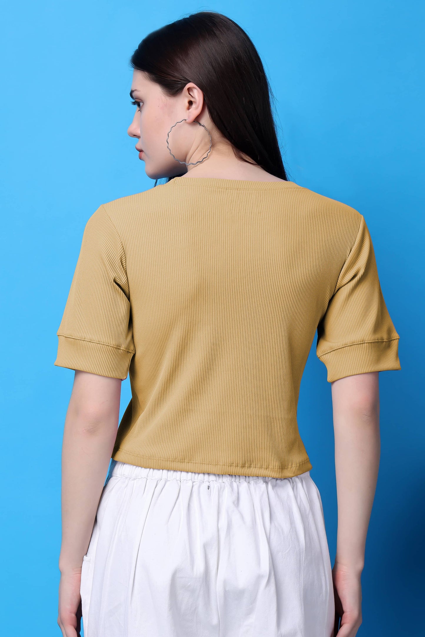 Beige Solid Cotton Crop Top
