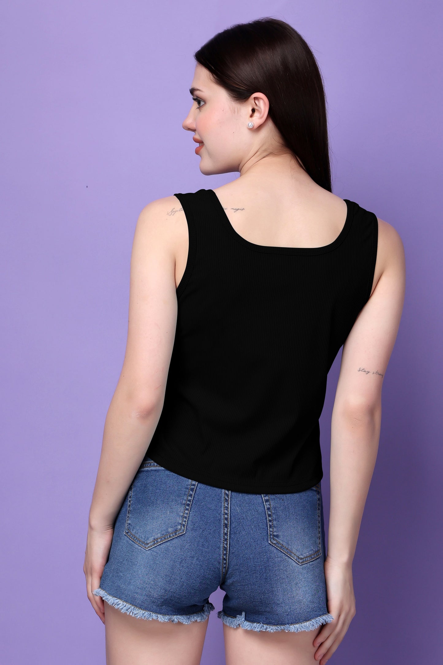 Black Sleeveless Solid Cotton Top