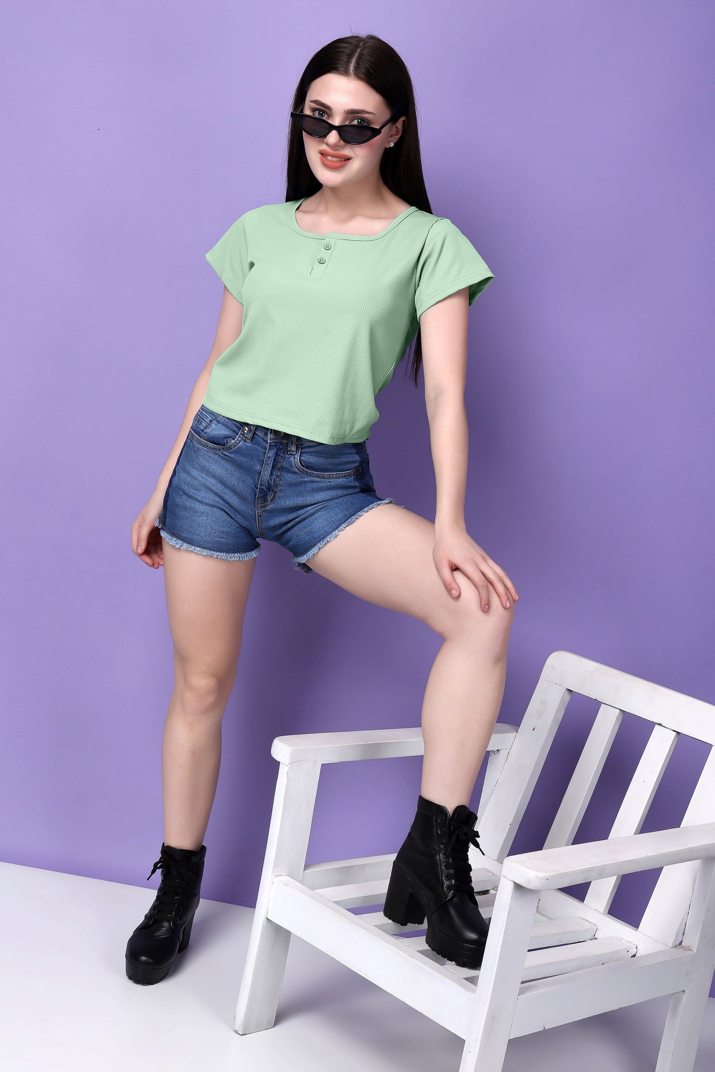 Pista Green Solid Cotton Top