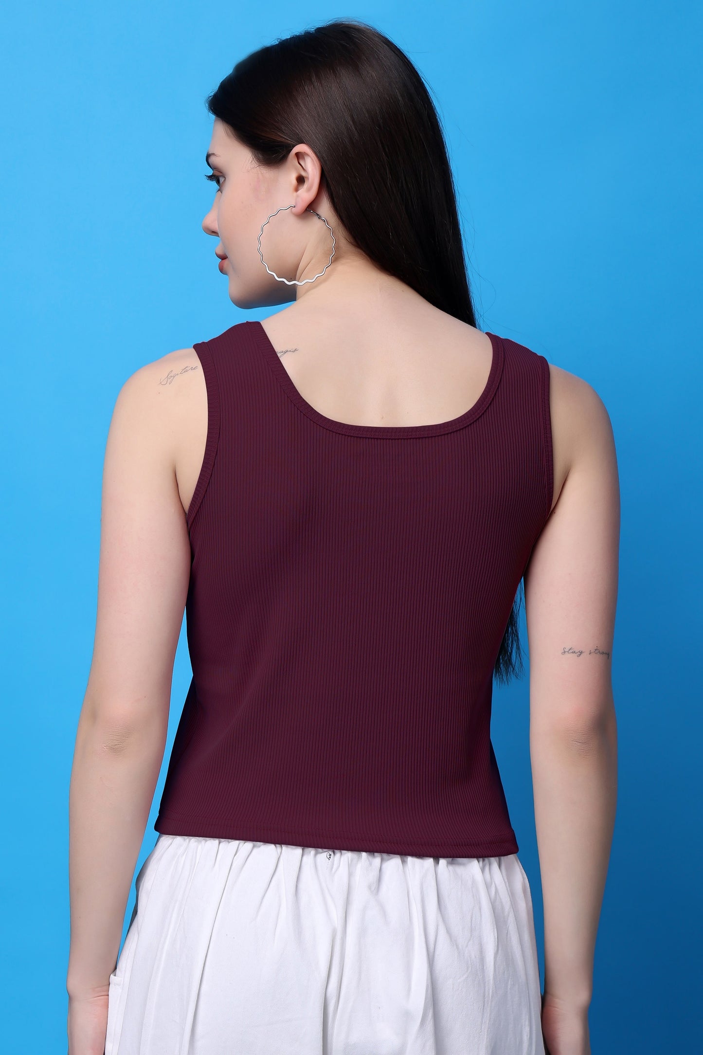Burgundy Sleeveless Solid Cotton Top