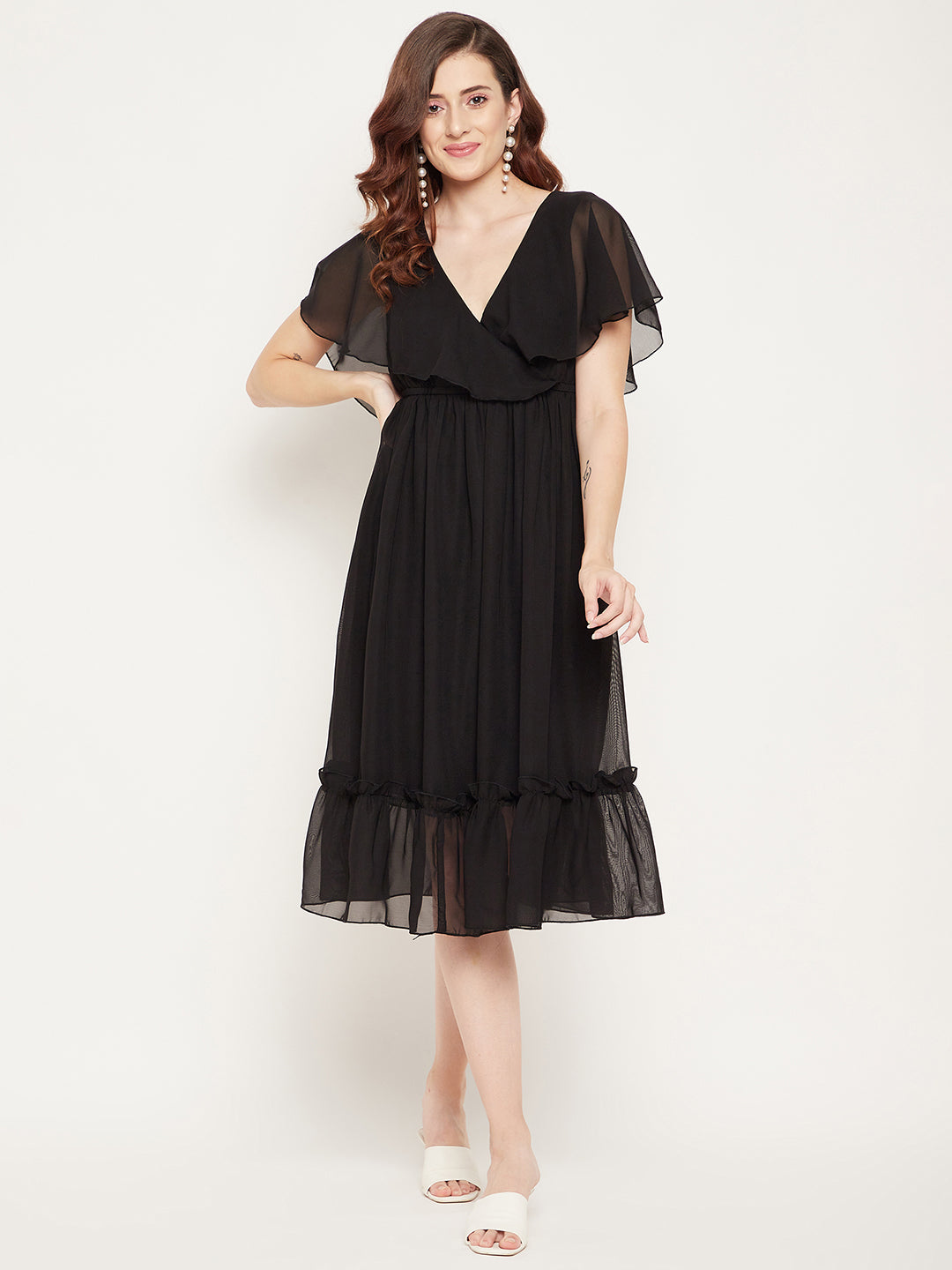 Black Georgette Fit & Flare Dress BITTERLIME Black Georgette Fit & Flare Dress BITTERLIME