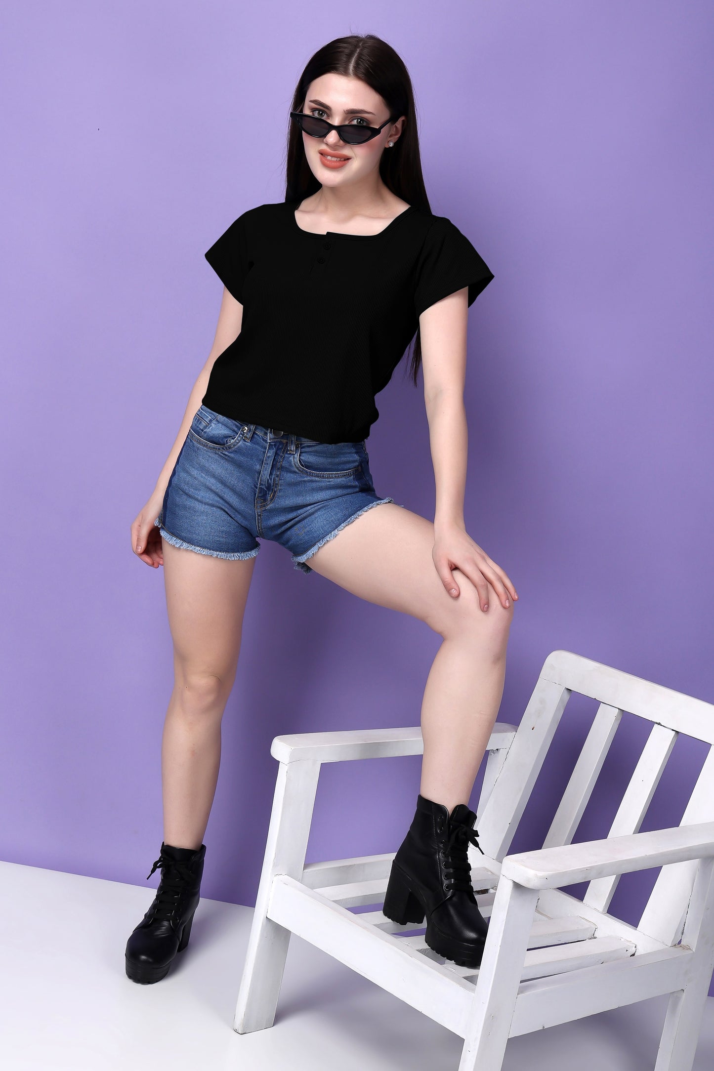 Black Solid Cotton Top