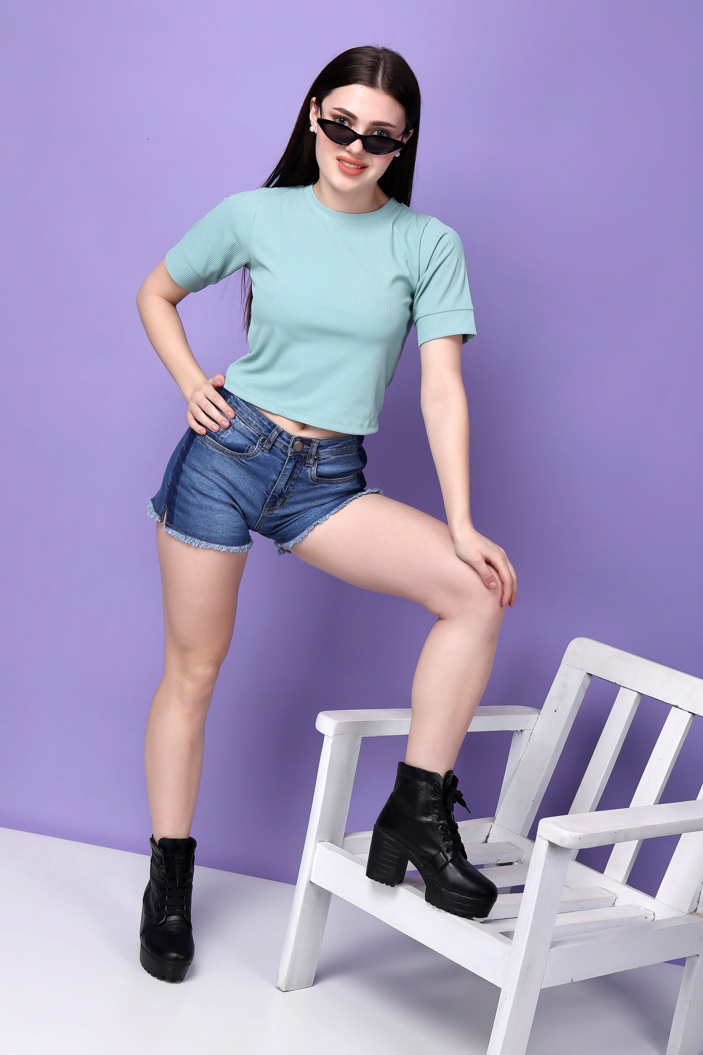 Mint Green Solid Cotton Crop Top