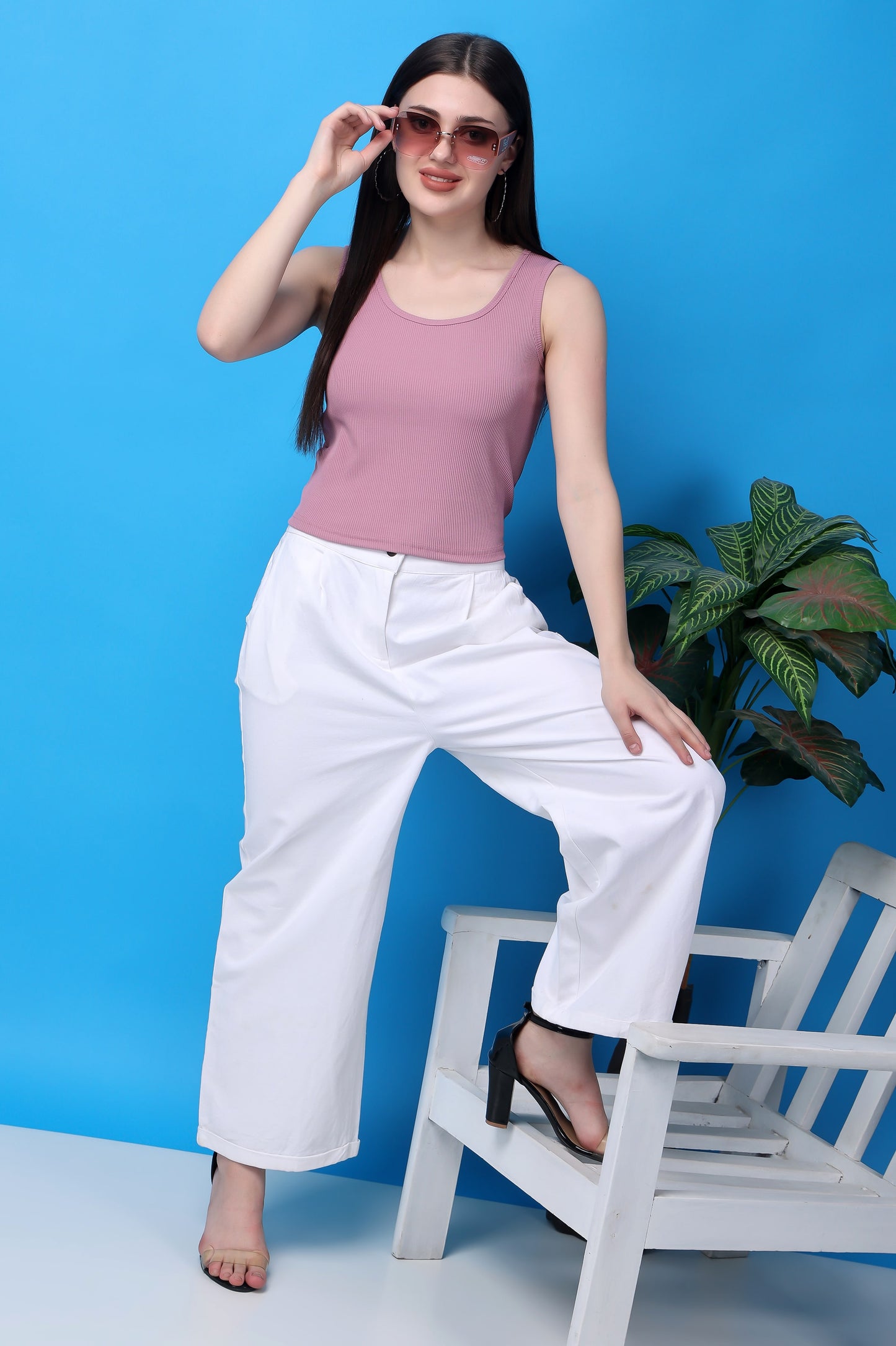 Pink Sleeveless Solid Cotton Top