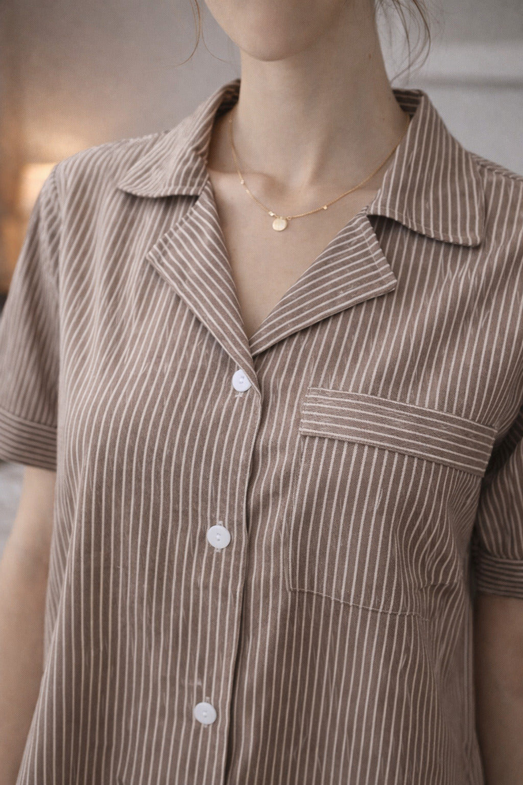 Women Brown Striped Cotton Night Suit Set