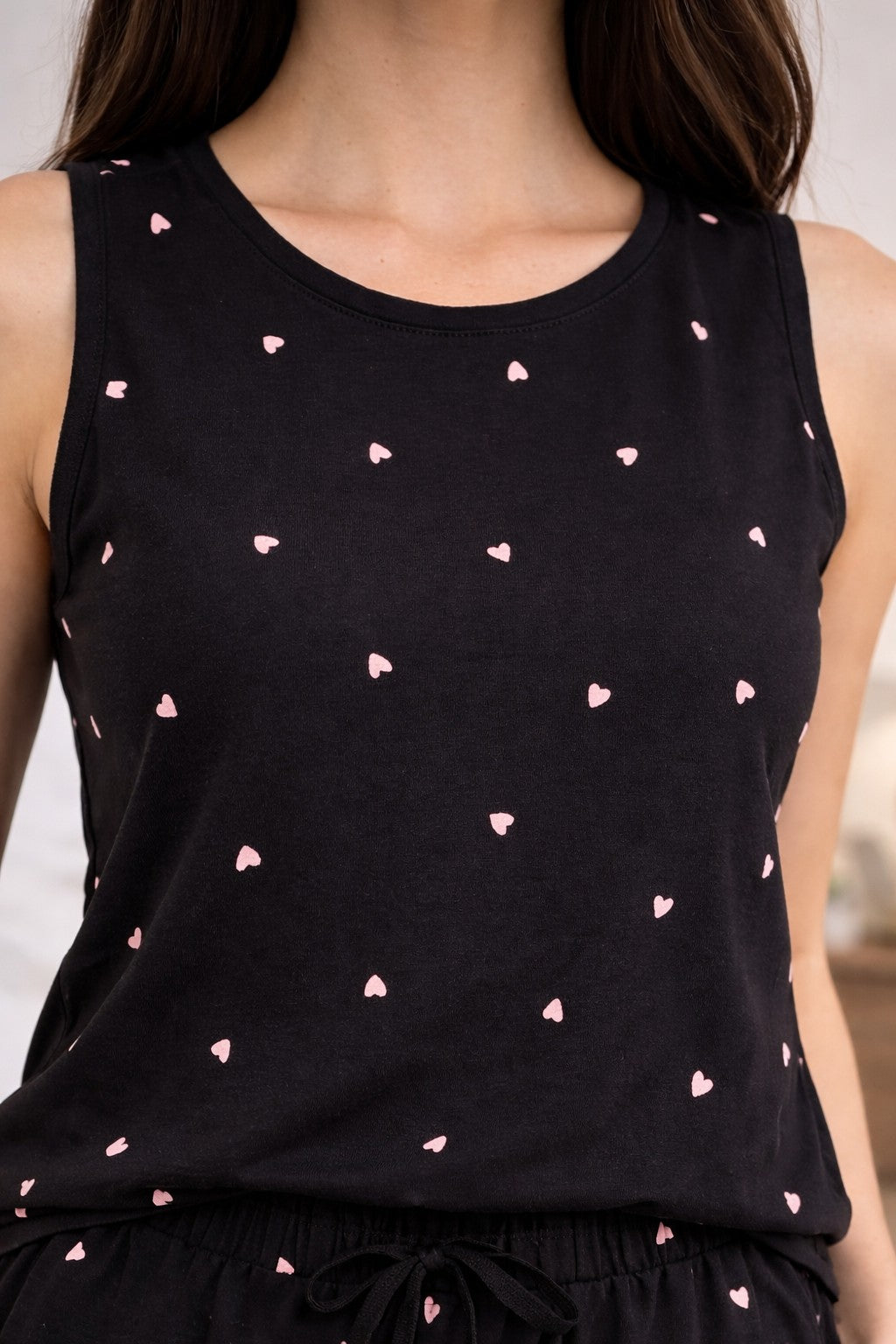 Women Black Heart Printed Night Suit Set