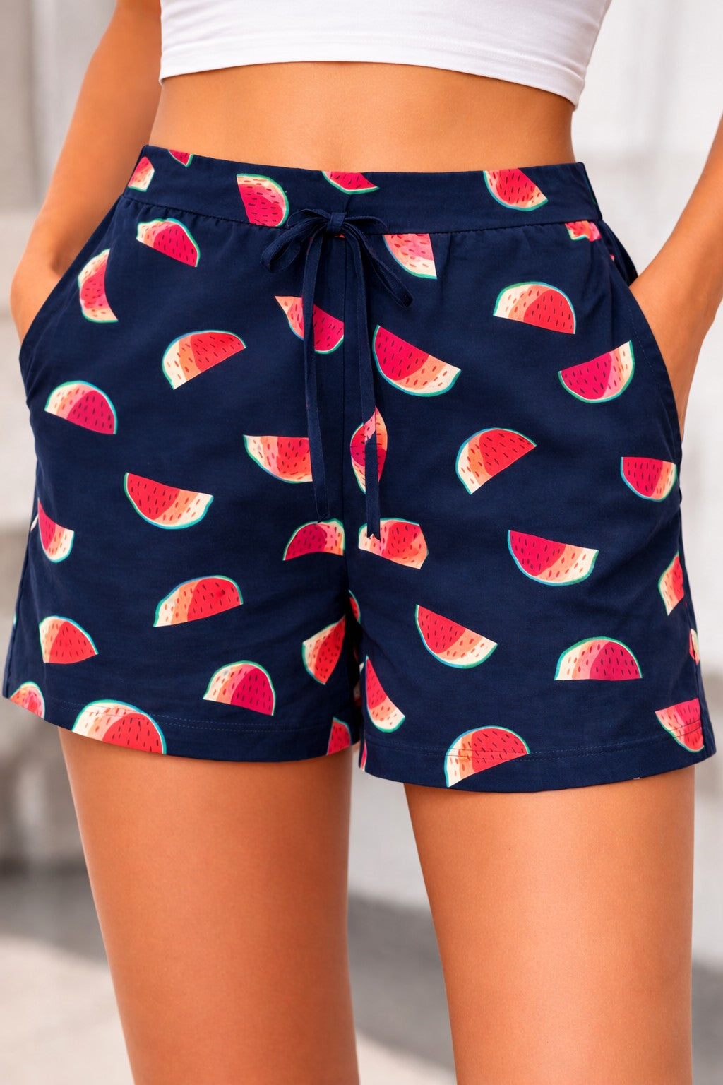 Women Navy Blue Printed Top & Shorts Night Suit Set