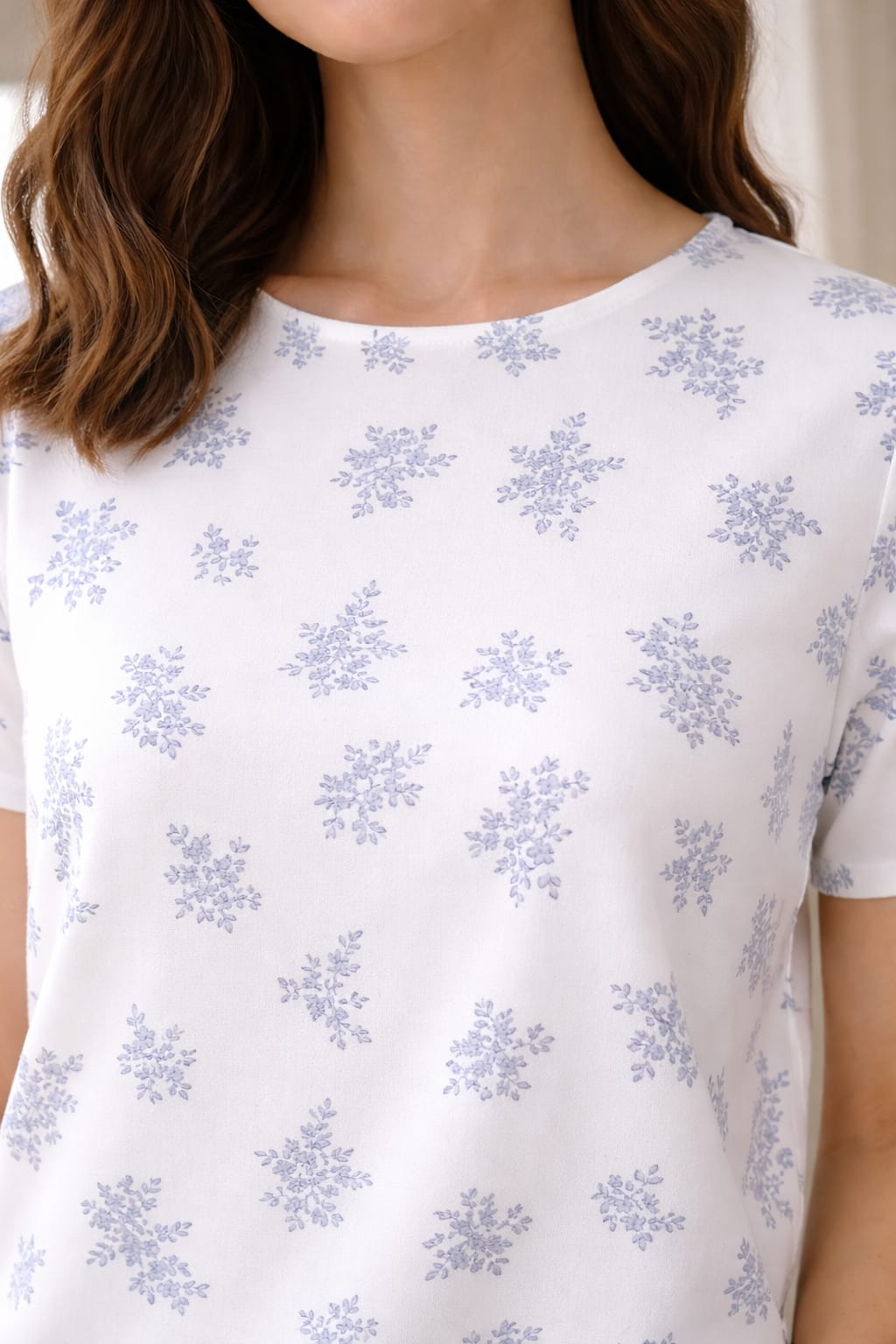 Women White & Blue Printed Cotton Night Suit Set