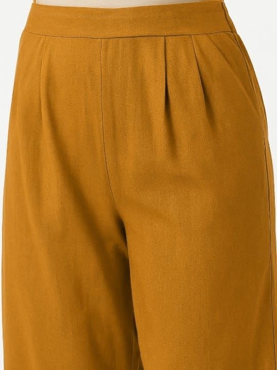 Women’s Mustard Yellow Cotton Solid Kurta Set