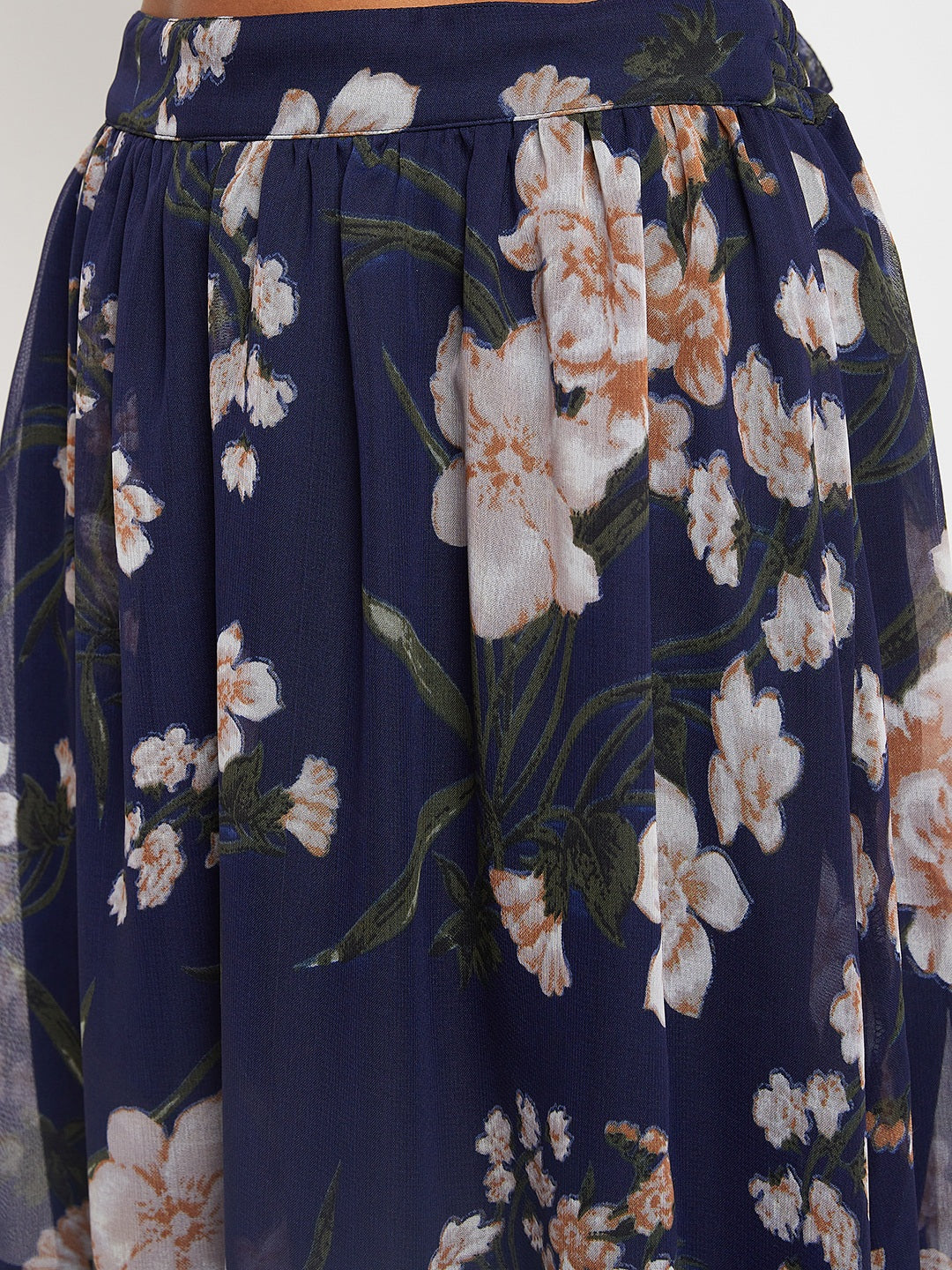 Floral Printed Tie-Up Maxi Flared Skirt