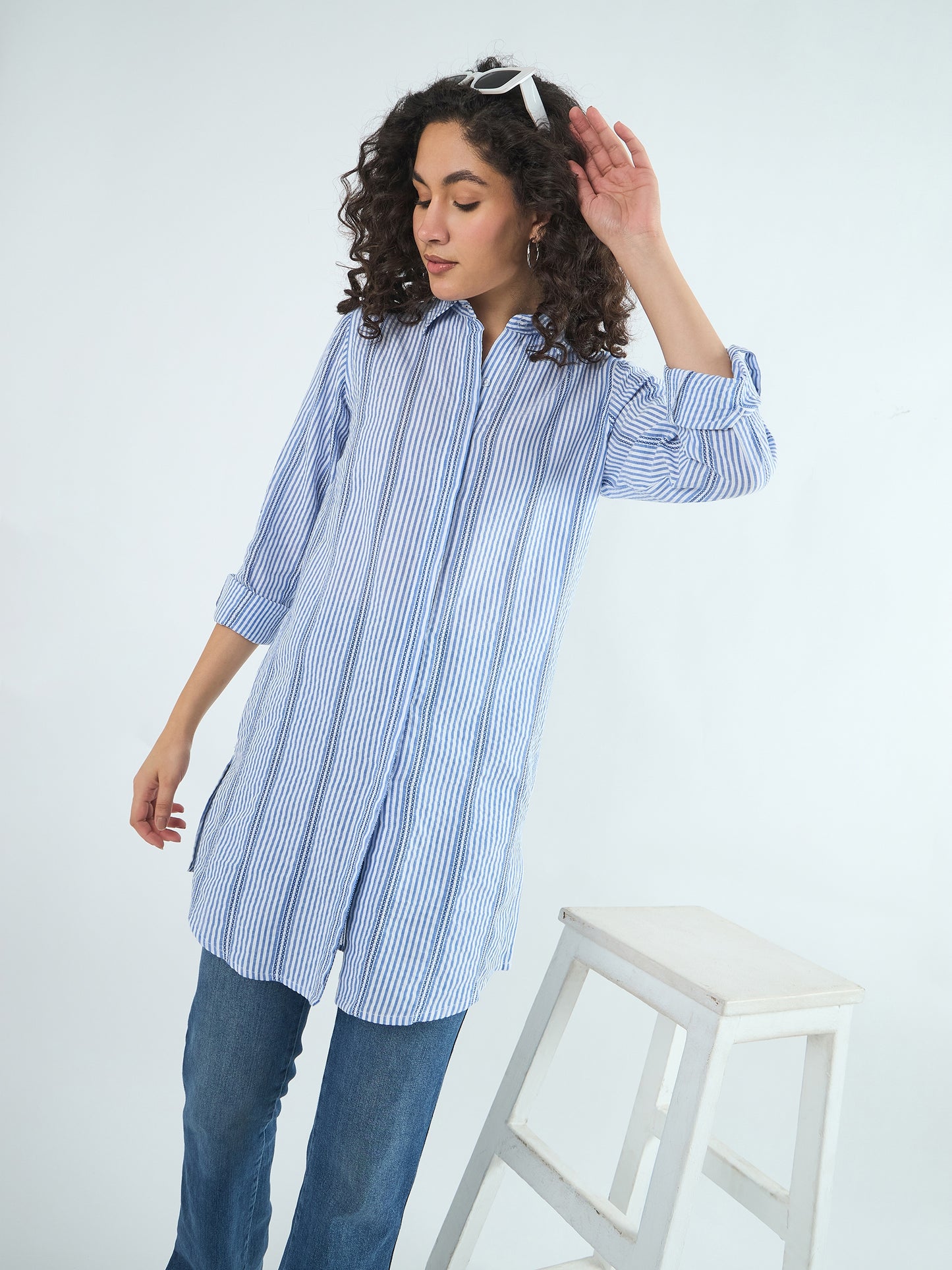 Blue Stripe Cotton Long Tunic