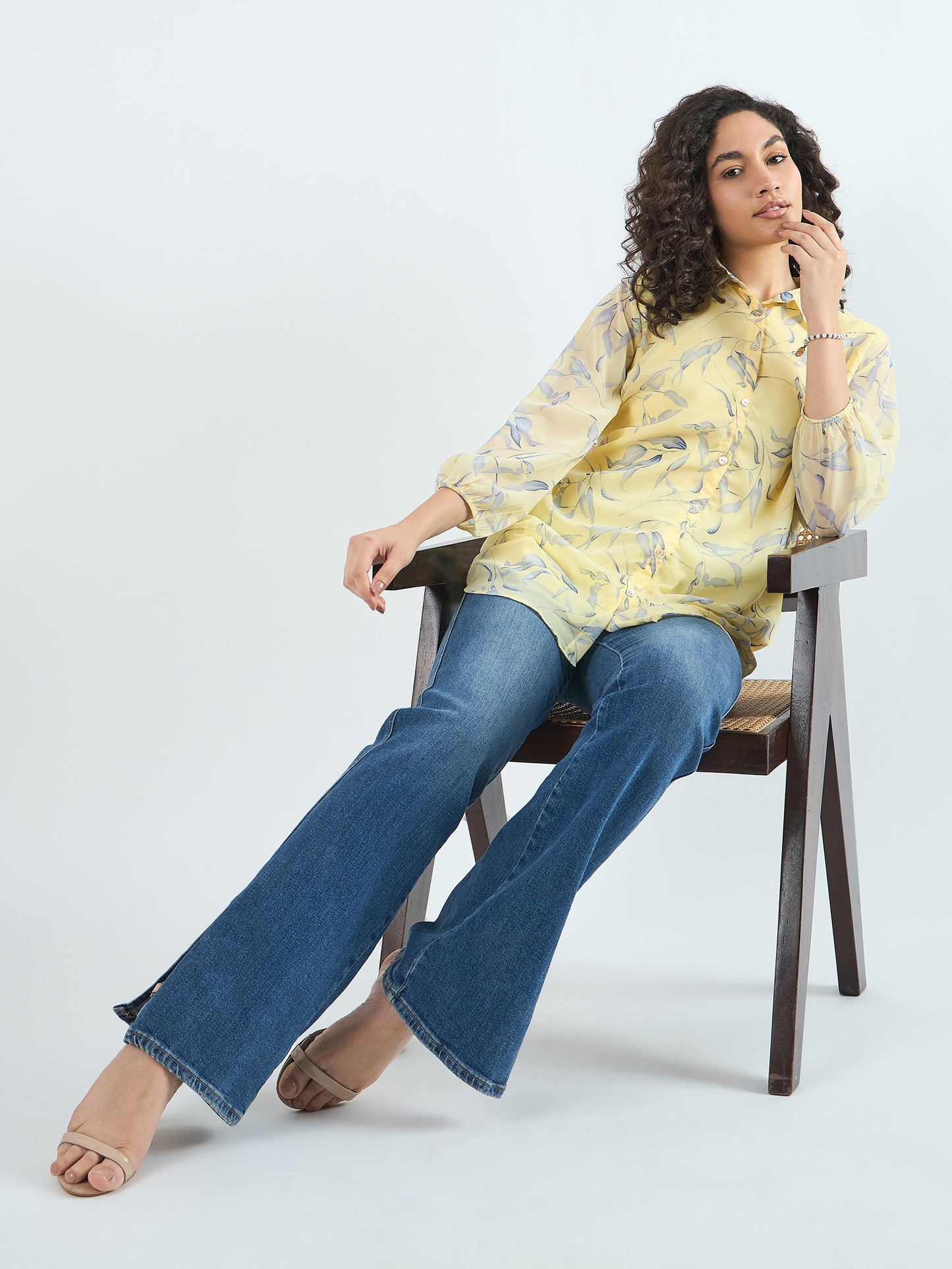 Floral Printed Shirt Collar Tunic