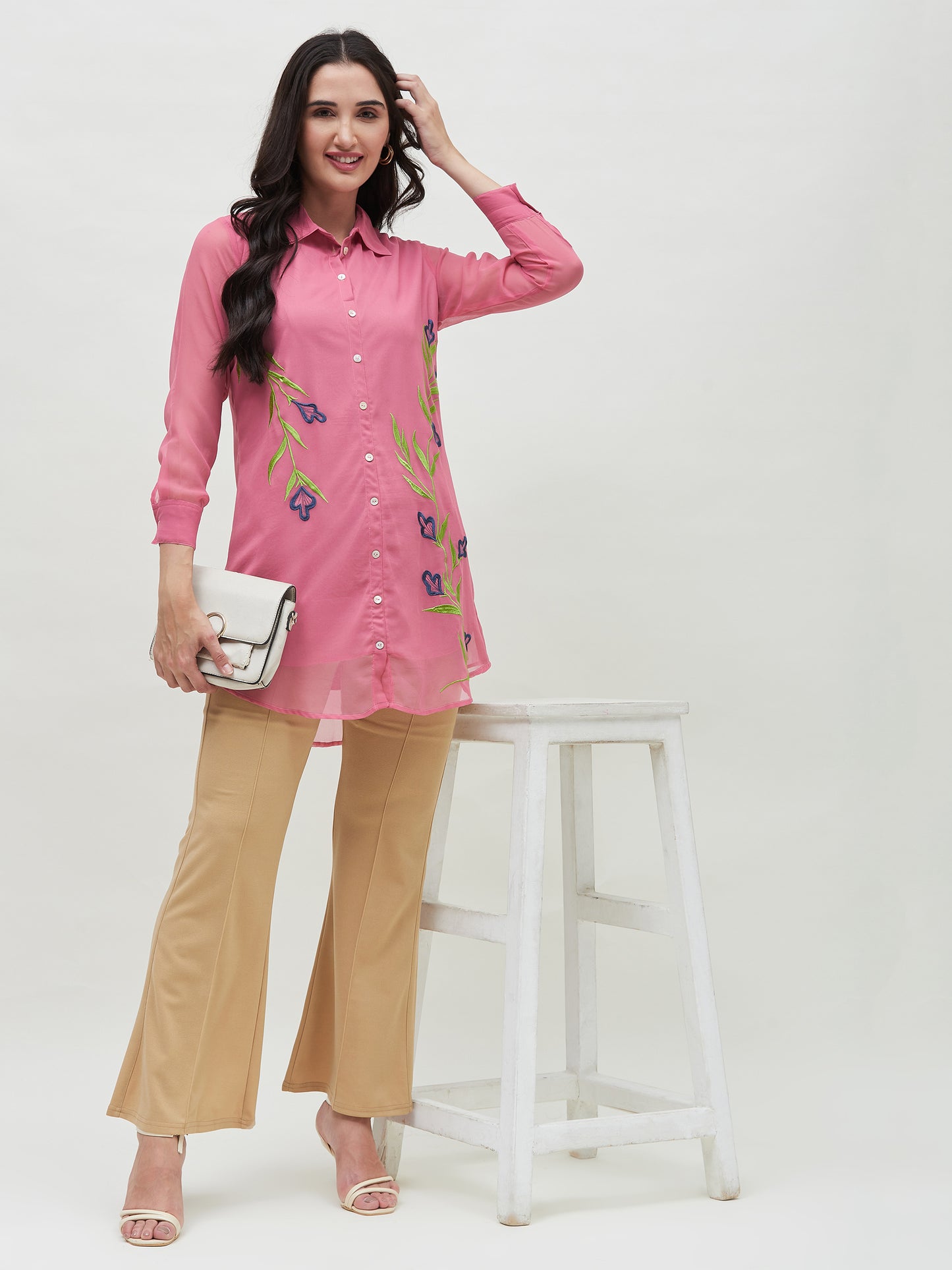 Long Pink Embroidered Shirt