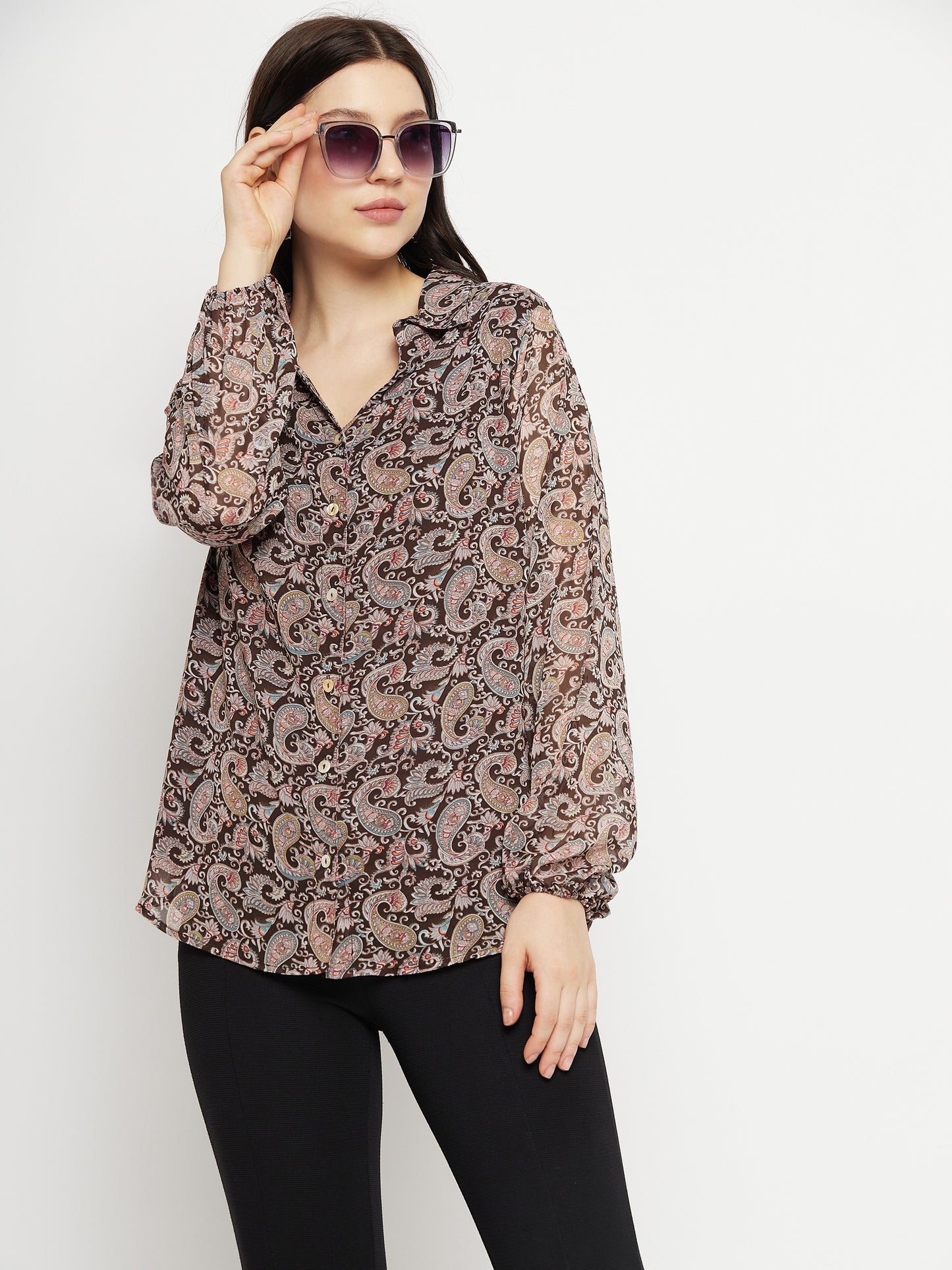 Brown Printed Casual Shirt