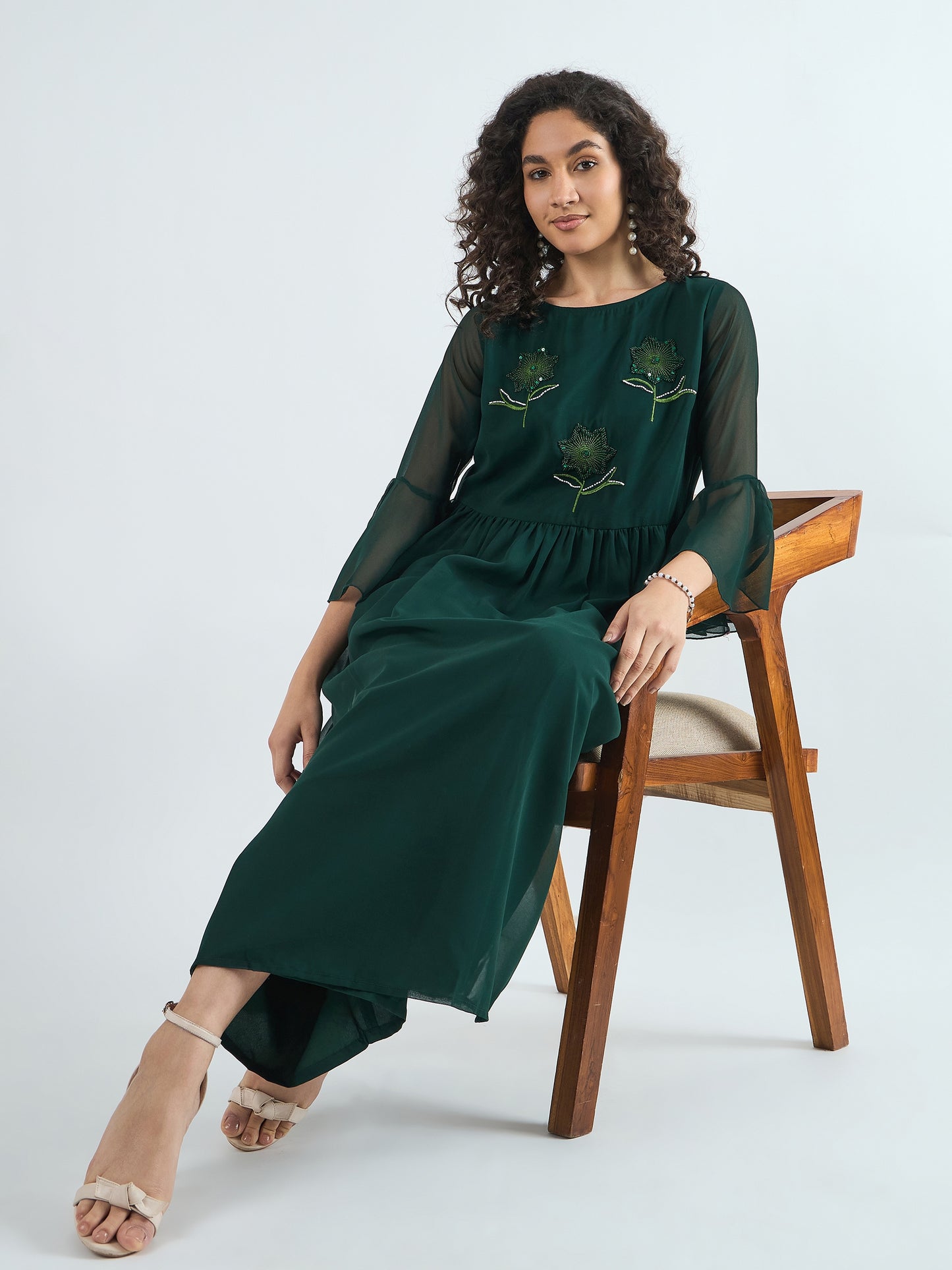 Green Motif Embroidered Kurta Pallazo Set