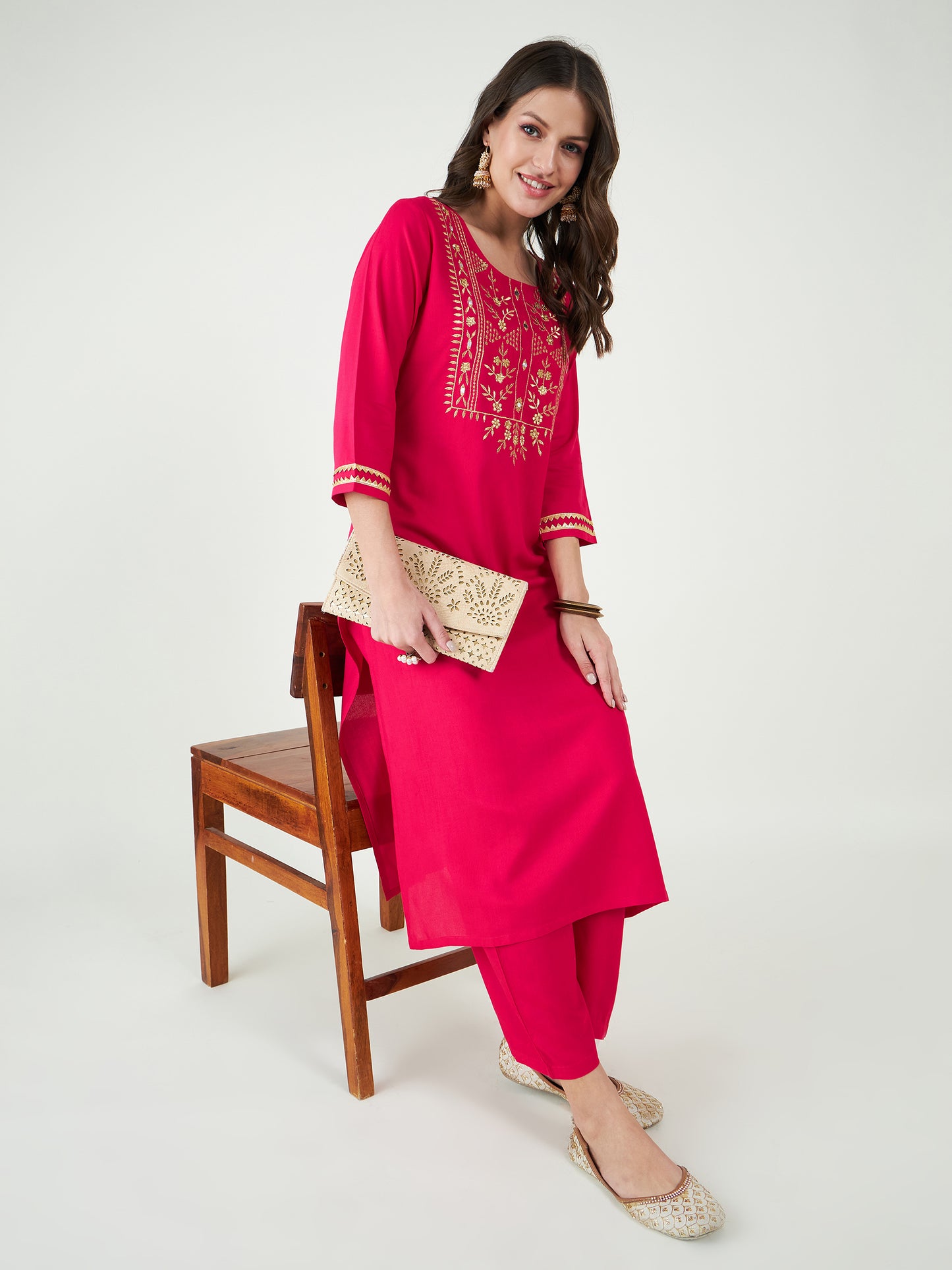 Ethnic Motifs Embroidered Yoke Design Kurta With Trousers