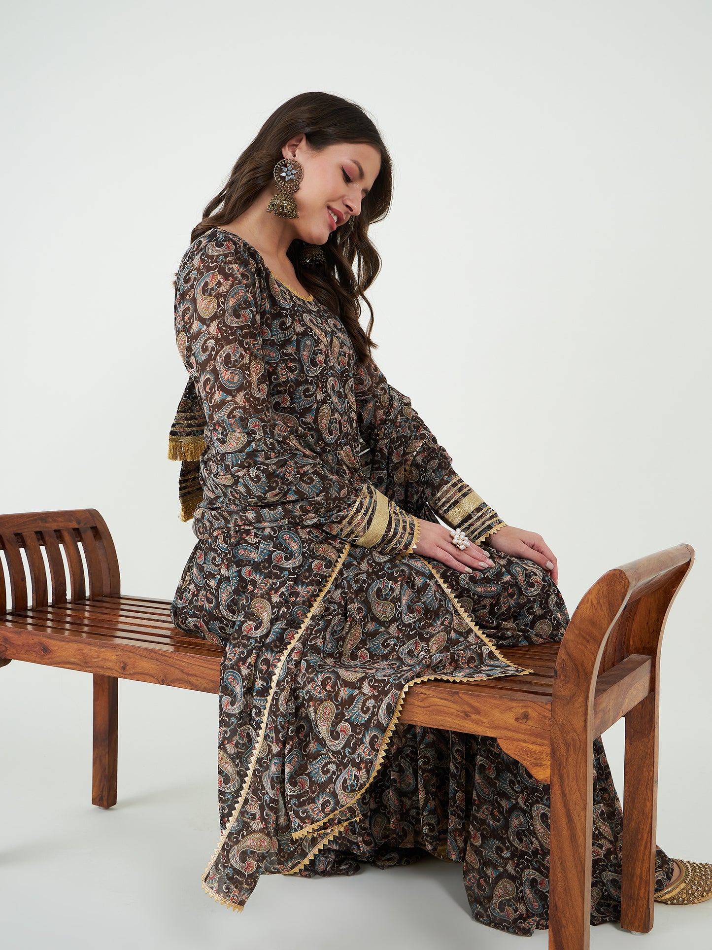 Greyish Brown Anarkali Kurta with Dupatta
