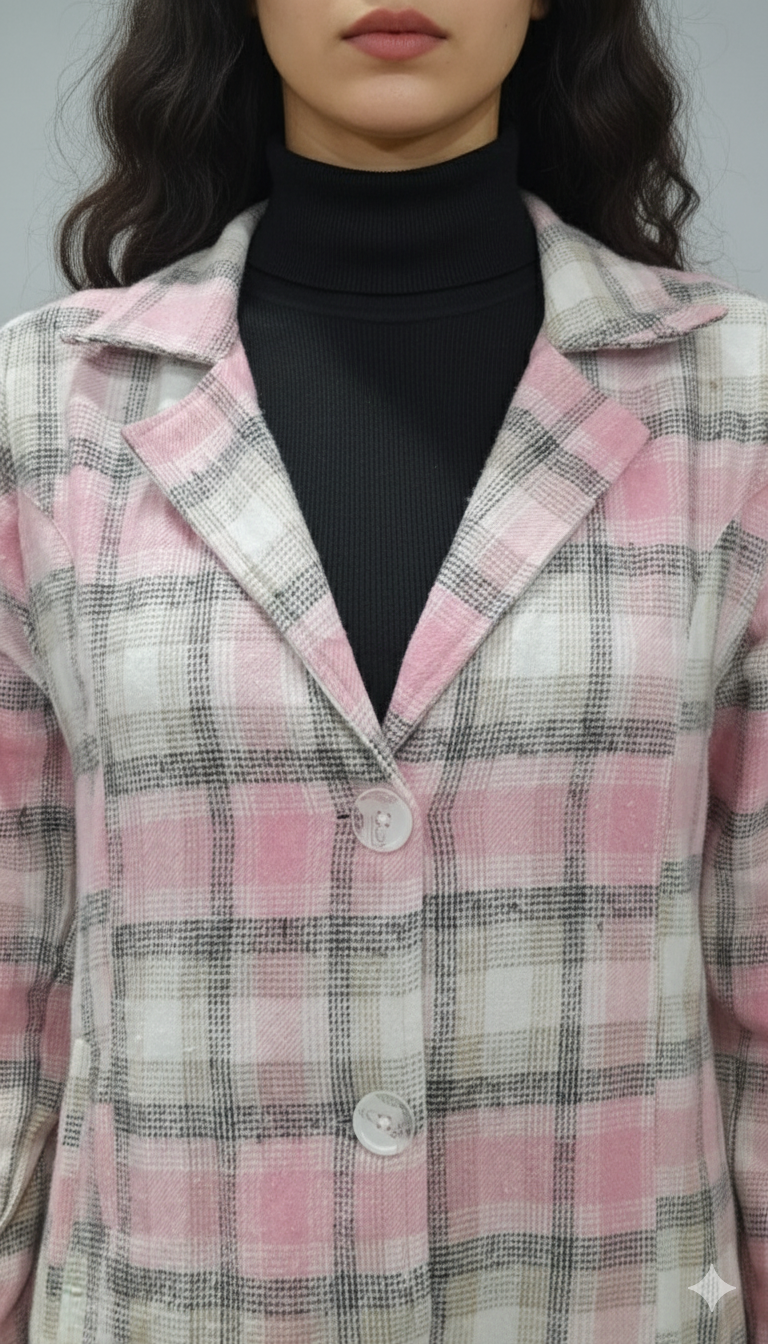 Women’s Checked Cotton Flannel Notch Collar Jacket