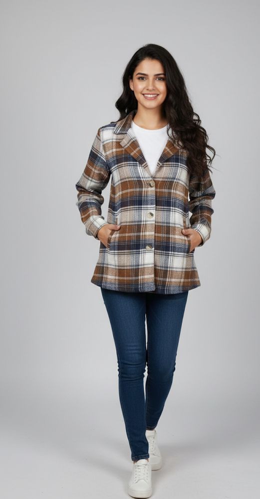 Women’s Checked Cotton Flannel Notch Collar Jacket