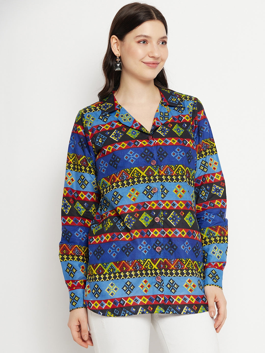 Geometric Printed Comfort Oversized Cotton Shirt
