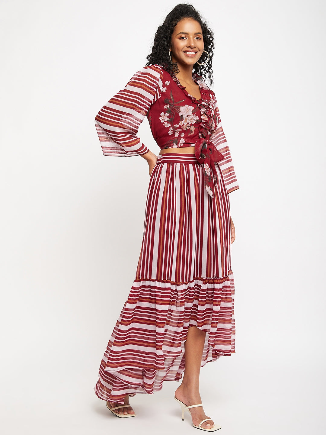 Floral Striped Georgette Longline Top