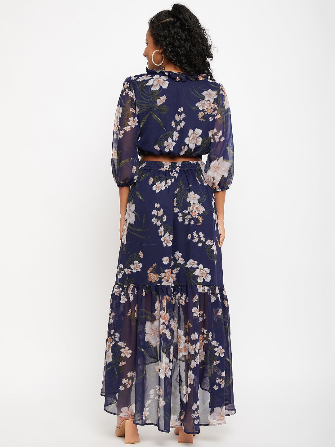 Floral Print Georgette Maxi Longline Top