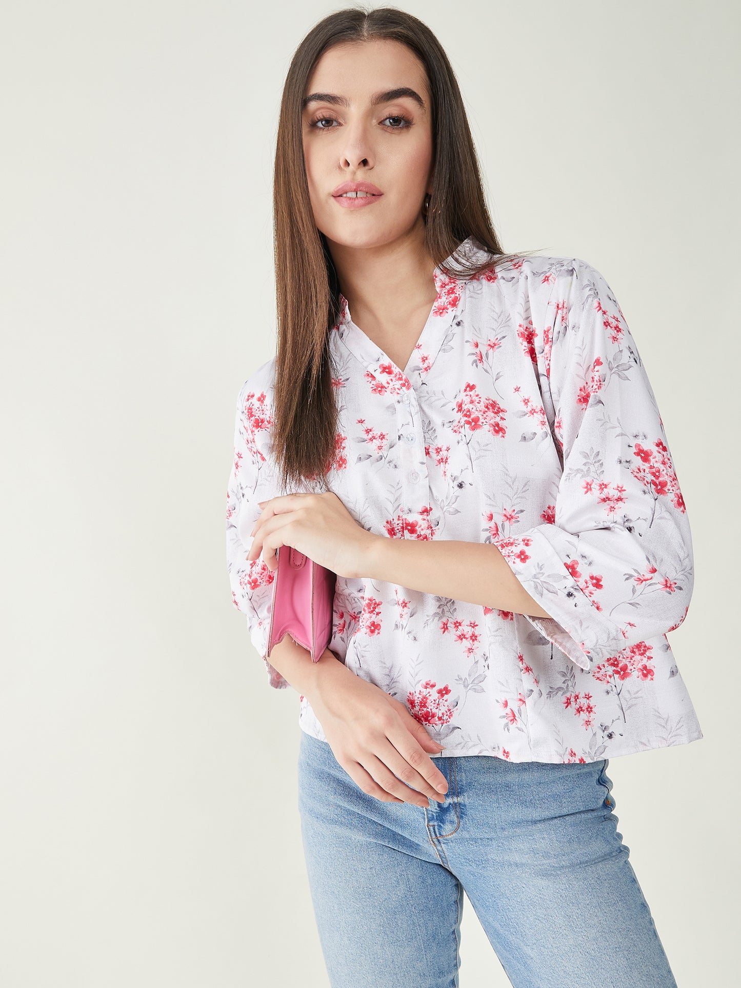 Floral Printed Shirt Style Top