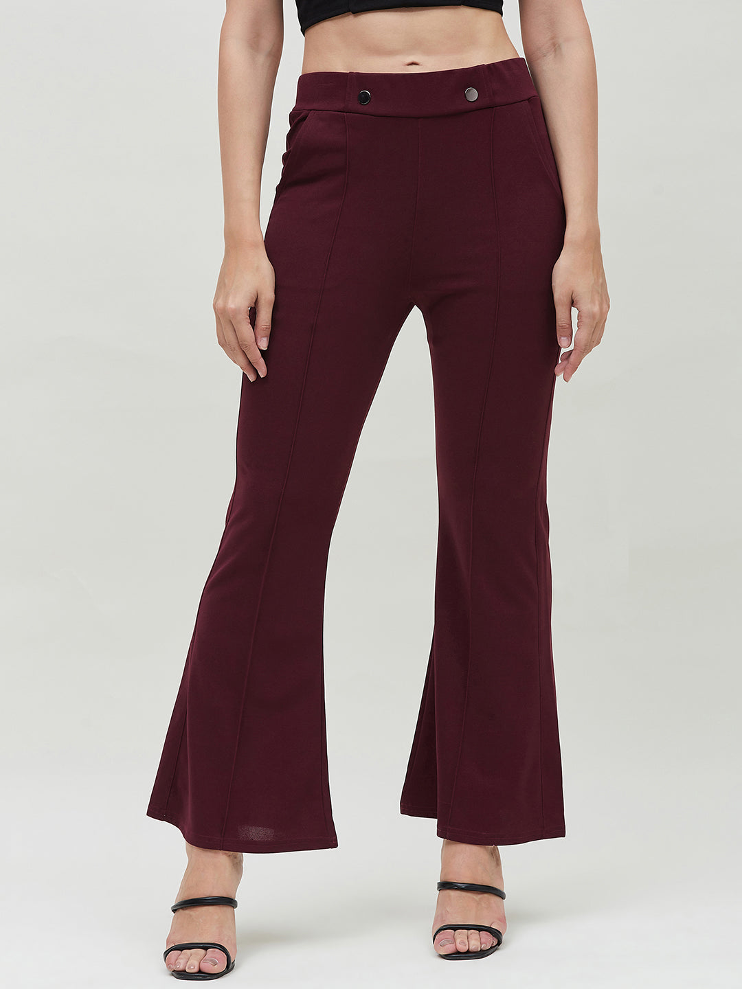 Wine Boot Cut Solid Trouser