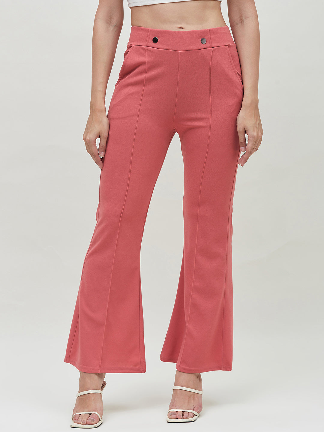 Peach Pink Boot Cut Solid Trouser