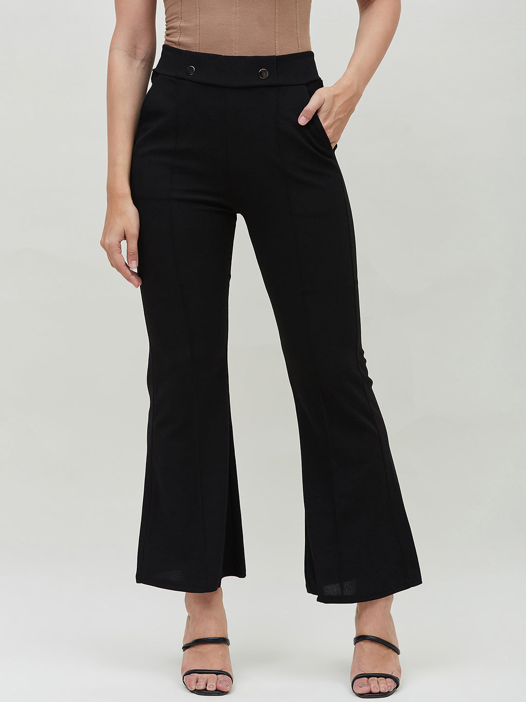 Black Boot Cut Solid Trouser