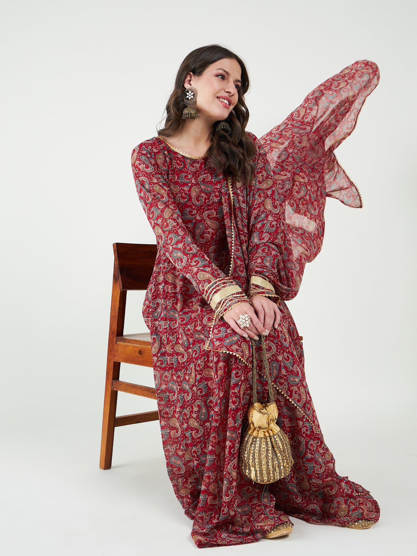 Red Printed Anarkali Kurta with Dupatta