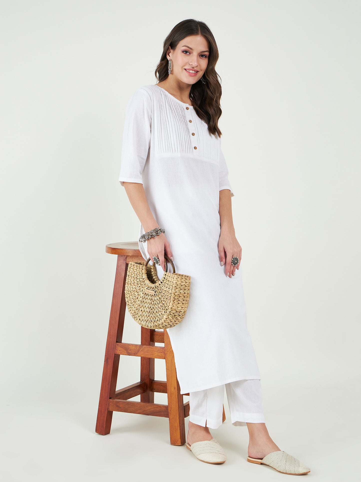 white Cotton kurta pant set