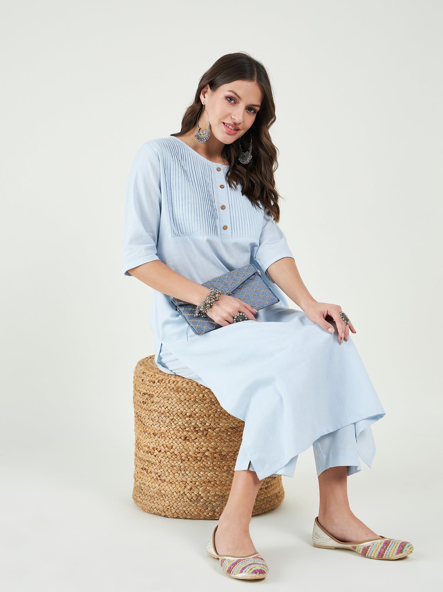 Blue Cotton Kurta Pant Set