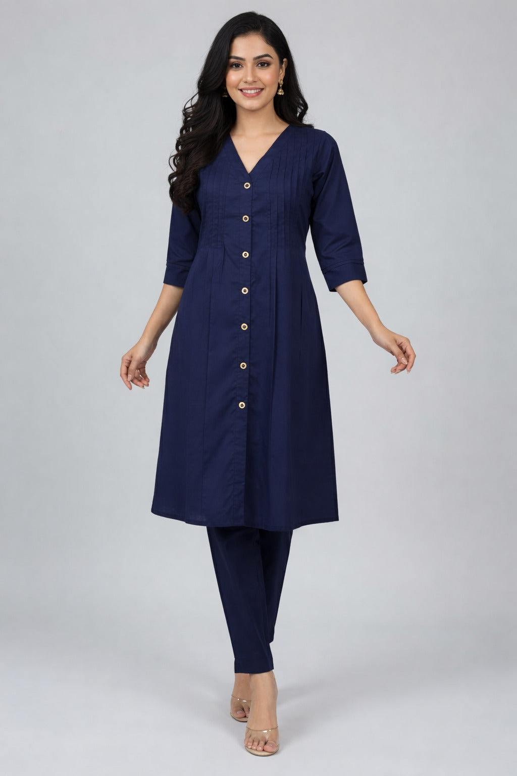 Women's Cotton Solid Pintuck Kurta Set