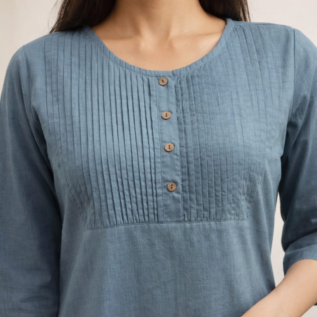 Women's Cotton Solid Pintuck Kurta Set