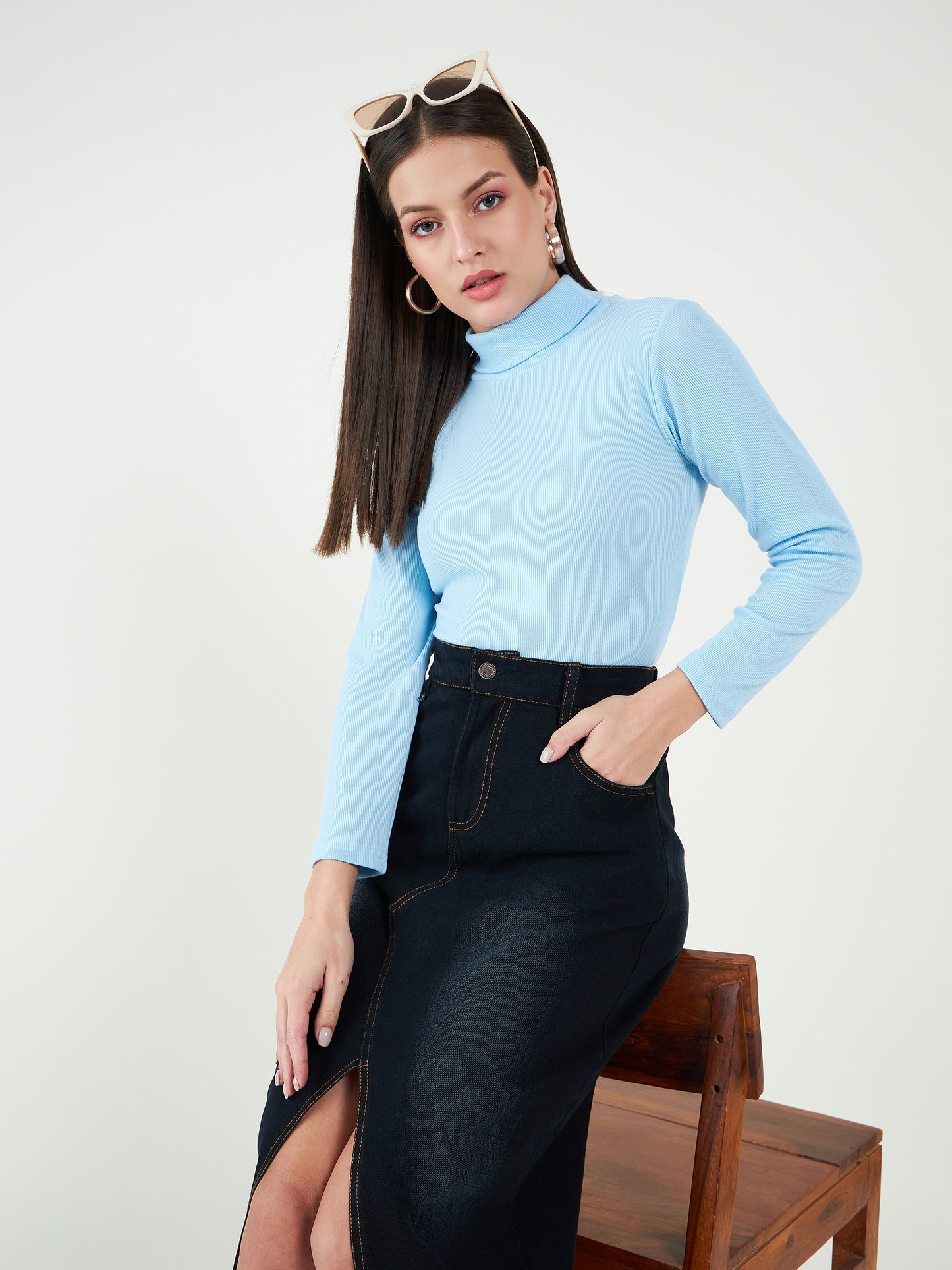 Turtle Neck Cotton Fitted Top