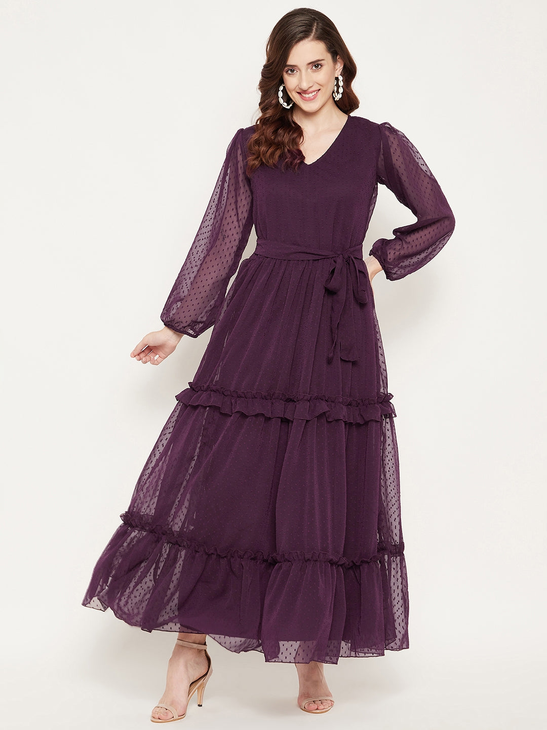 Burgundy Georgette Maxi Dress BITTERLIME Burgundy Georgette Maxi Dress BITTERLIME