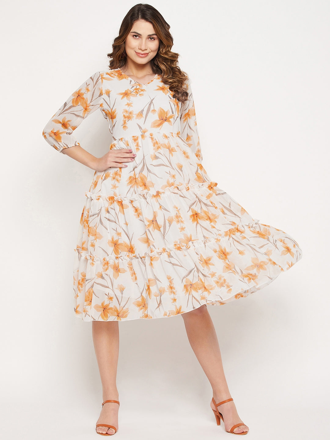 Floral print Georgette A-Line Dress BITTERLIME Floral print Georgette A-Line Dress BITTERLIME