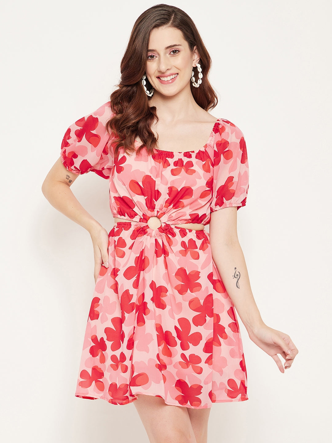 Pink Floral Georgette Mini Dress – BITTERLIME