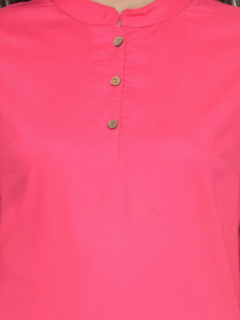 Women Embroidered Cotton Rayon Blend Straight Kurta (Pink).