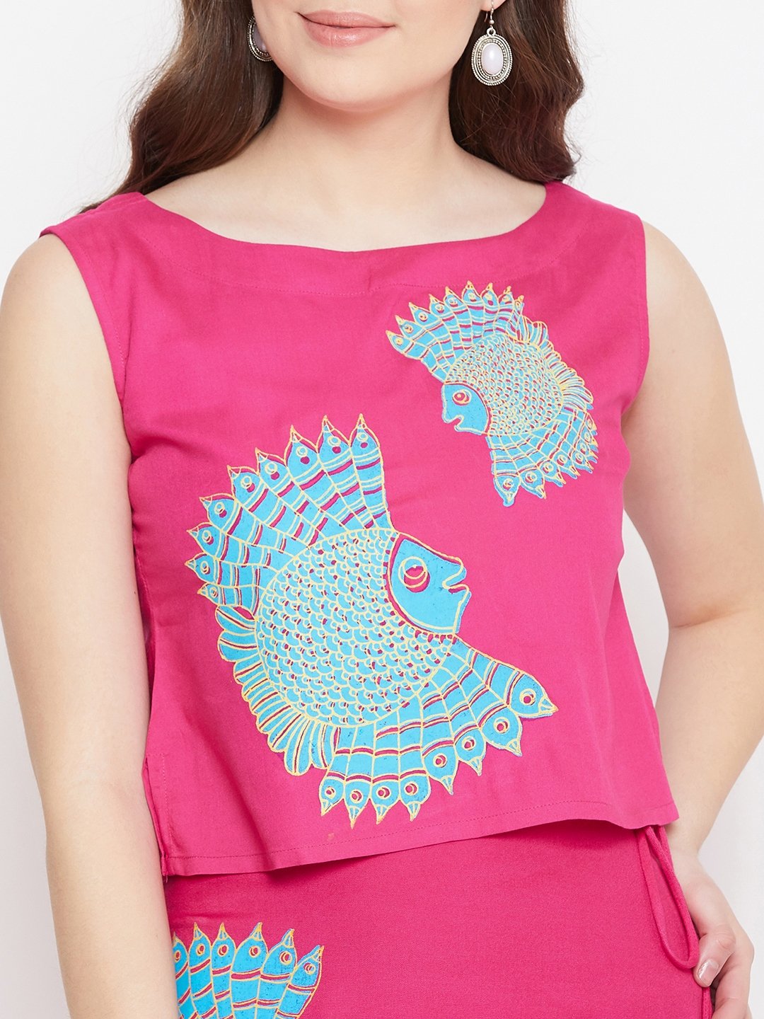 Fish block printed A line skirt.