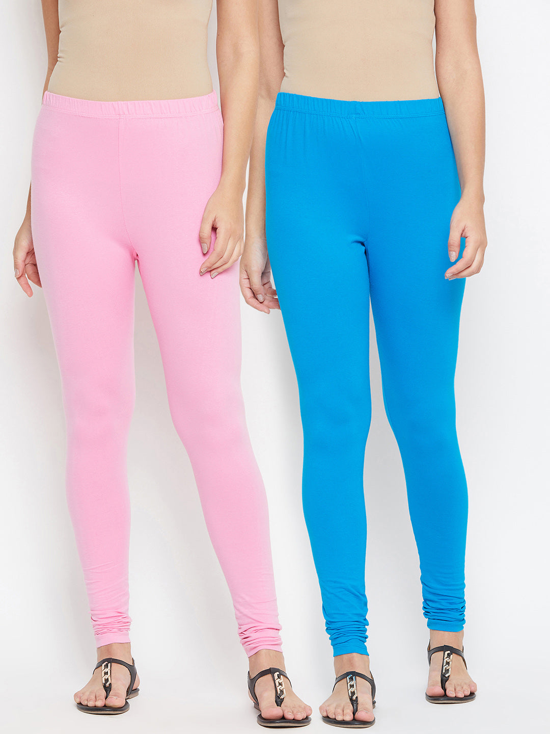 Pink and Turquoise Blue Churidar Legging Combo (Sku-LEGCO12960