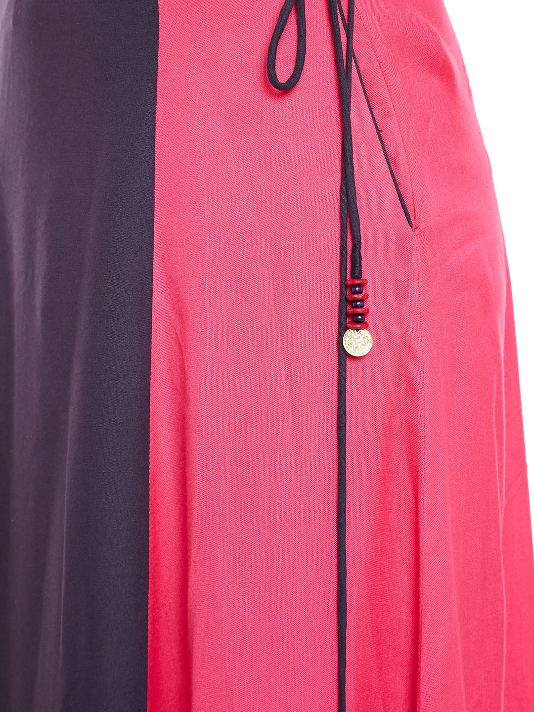 Navy Blue & Pink Block Print A-Line Skirt.