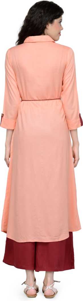 Women Embroidered Cotton Rayon Blend Straight Kurta (Pink).