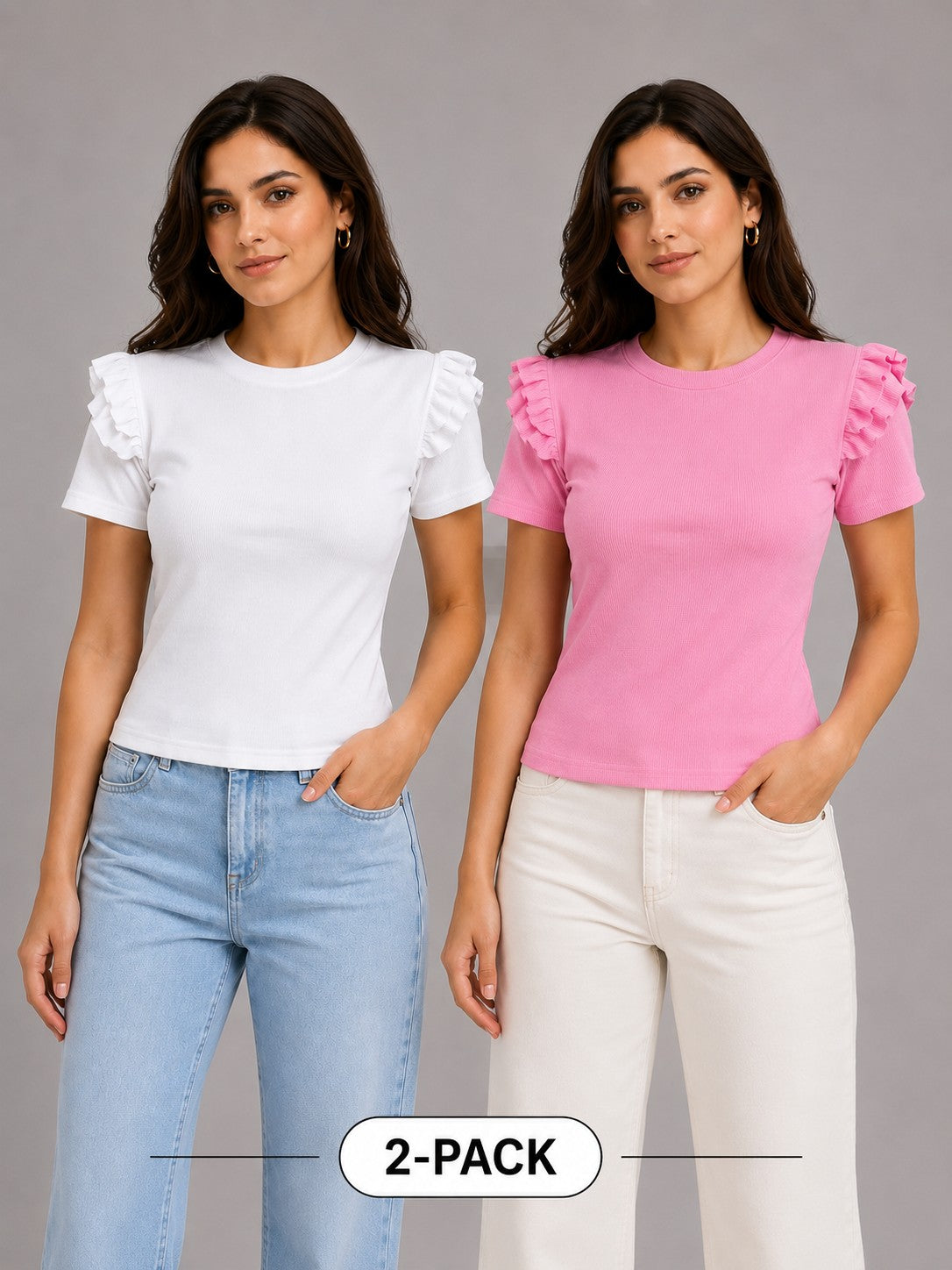 White & Baby Pink Cotton Crop Top Combo