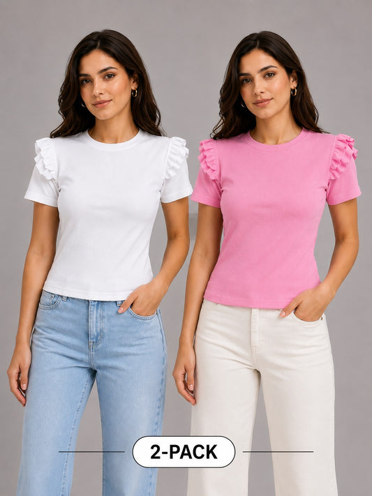 White & Baby Pink Cotton Crop Top Combo