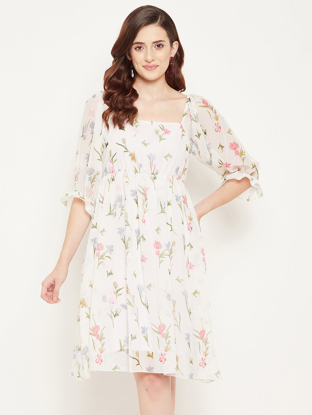 Women Fit and Flare White Dress