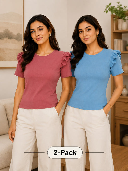 Rose Pink & Sky Blue Cotton Crop Top Combo