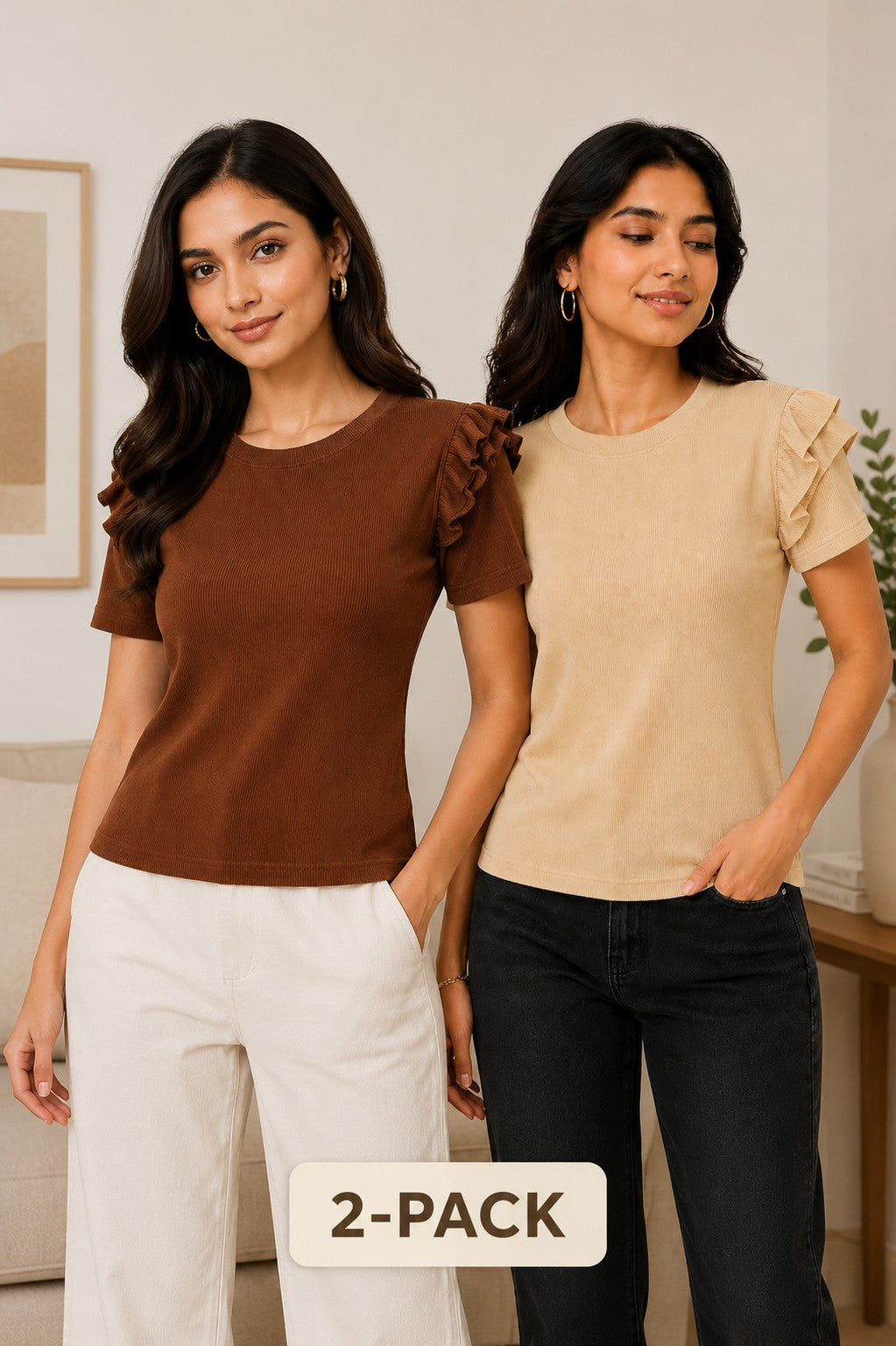 Brown & Beige Cotton Crop Top Combo