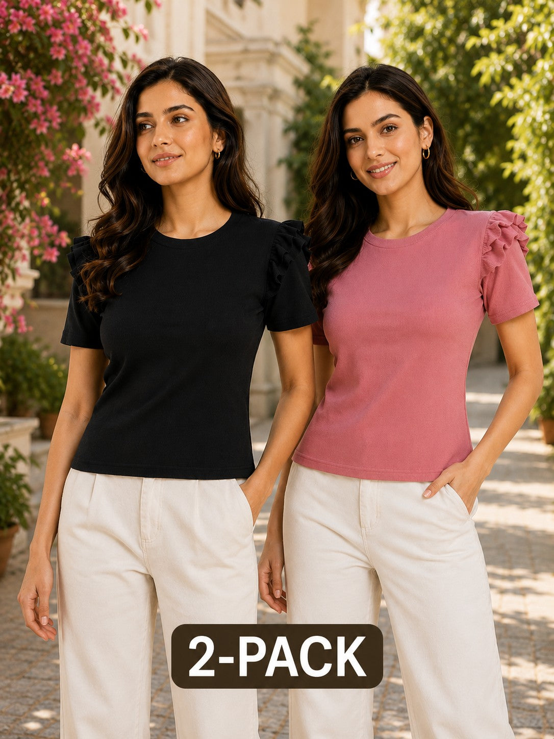 Black & Rose Pink Cotton Crop Top Combo